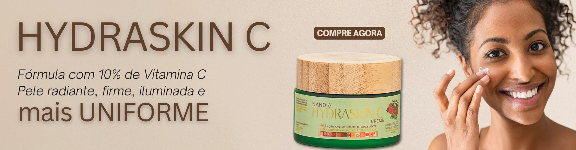 Creme Facial Vitamina C 10% – Hidratante - HydraSkin C – Kaki Cosmetics